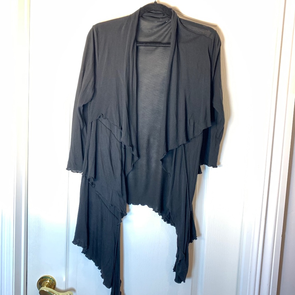 Flowing Black Open Front Cardigan Top – Lightweight Layer‎ – Women’s Large